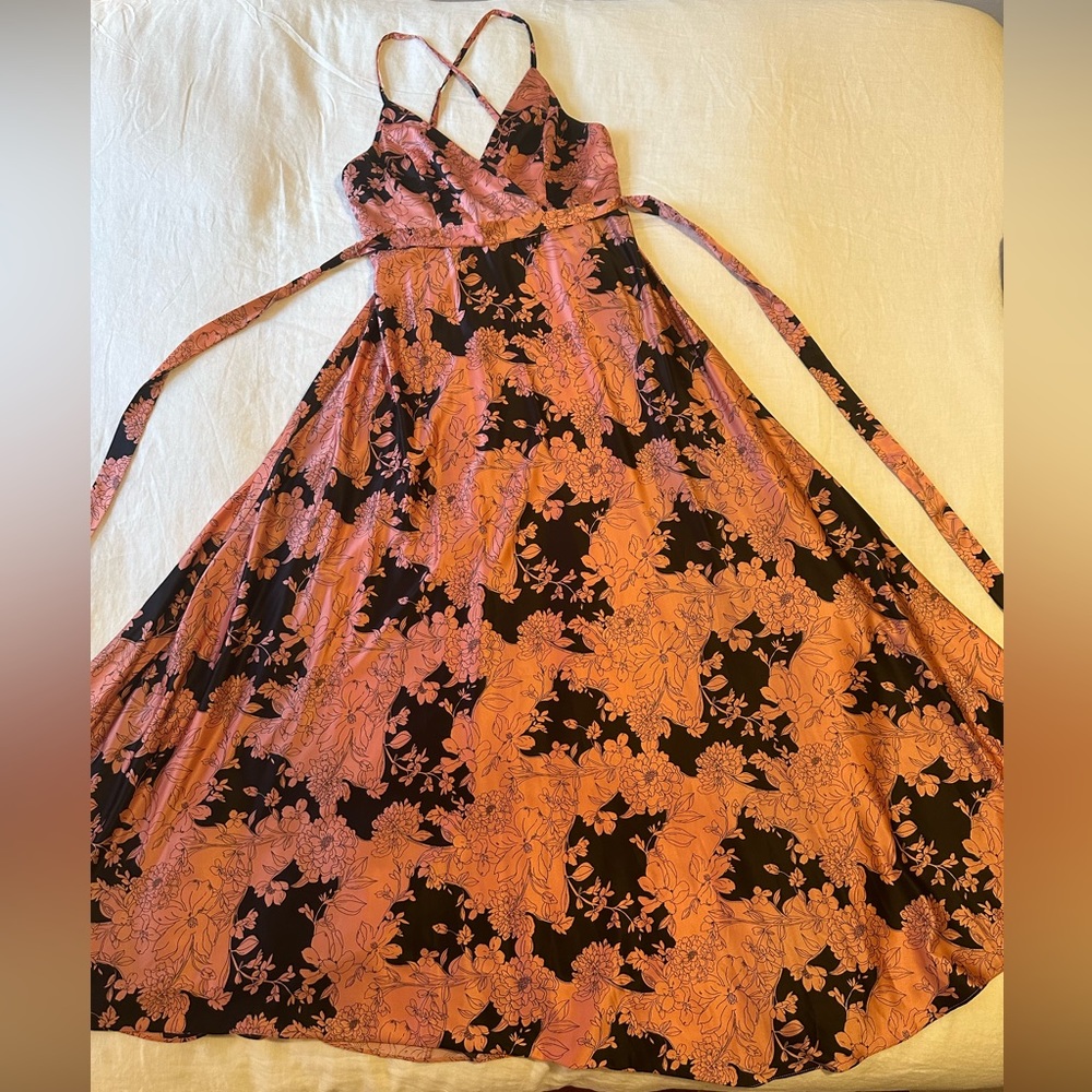 Lulu’s Tea Gardens Rusty Rose Floral Print Satin Maxi Dress